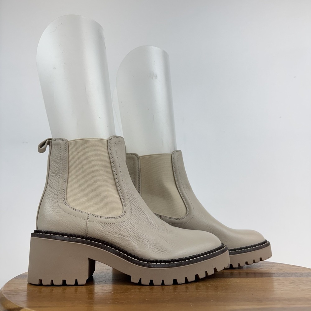 Womens Nordstrom Miah Ivory Leather Waterproof Chunky Chelsea Ankle Boots Size 8